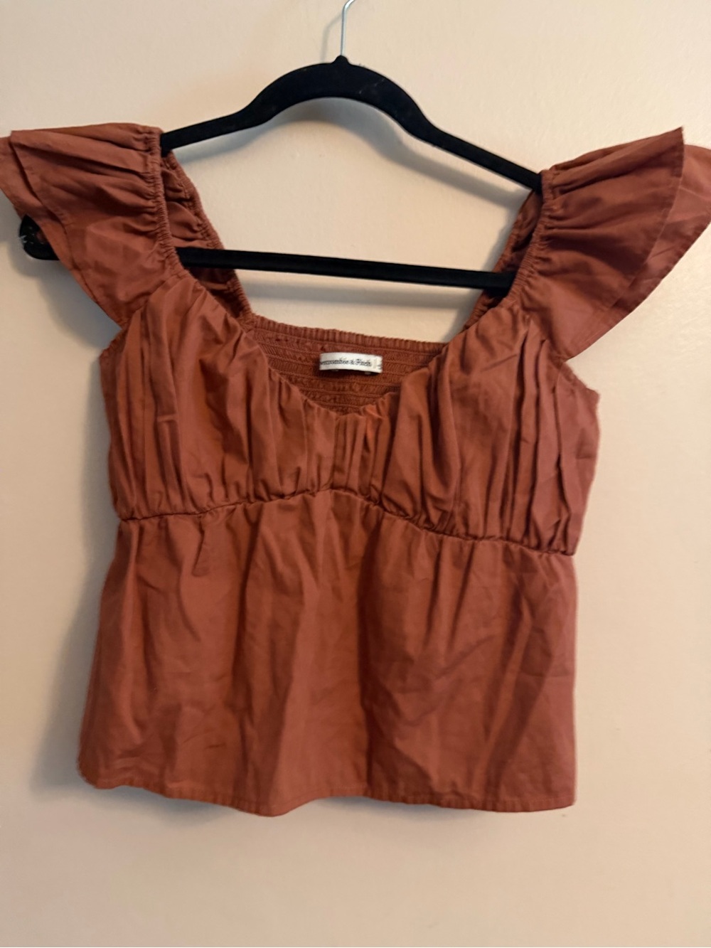Abercrombie Rust Brown Smocked Square-Neck Peplum Top